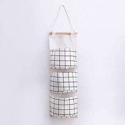 Hanging Storage Bag voor Muur, 60 x 20 cm, Wandorganizer met 3 Compartmenten voor Kleding en Accessoires (Wit)