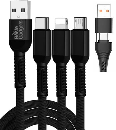 De Beste Gadgets Oplaadkabel 3 in 1 Zwart - Lightning/USB-C/MicroUSB - Geschikt voor iPhone, iPad en Android apparaten