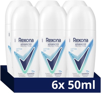 Rexona Women Advanced Protection Anti-Transpirant Roller - Cotton Dry - met Continuous Refreshing Control Technologie - 6 x 50 ml