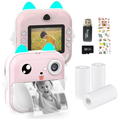 Draagbare kinderen Instant thermische print kindercamera 2,4 inch scherm digitale camera foto selfie HD P-3 roze