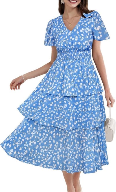Dames Zomerjurk Bloemen V-hals Korte Mouwen Elegante Maxi Jurk voor Feest of Strand