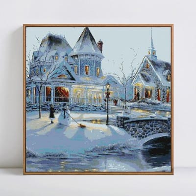 Peinture diamant paysage château d'hiver, broderie complète, mosaïque ronde, scénique 30x30CM gray