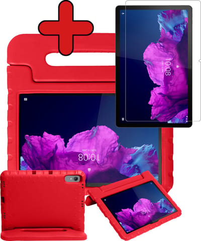 Hoesje - Geschikt voor Lenovo Tab P11 Plus - Met Screenprotector - Kinderhoes - Shockproof Bumper - Kidsproof Case - Tablethoes - Kinder Hoes Cover - Rood