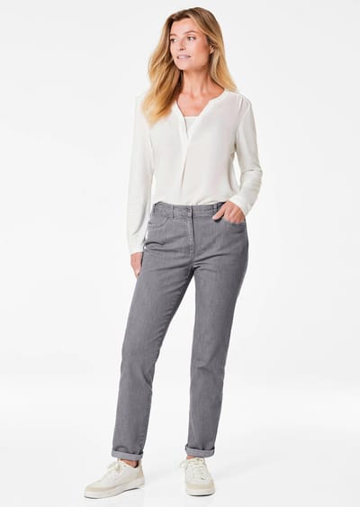 Jeans LOUISA met borduursel - grijs - Gr. 38 van Goldner Fashion