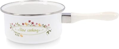 Emaille Kookpan met Deksel 16 cm Wit