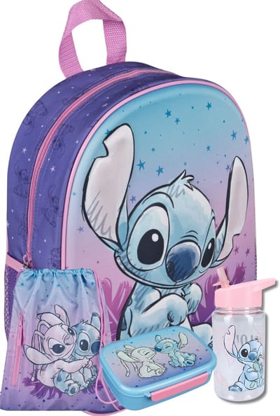 Stitch 3D Schooltas Set Meisjes 4 Delig – Rugzak, Gymtas, Lunchbox & Drinkfles – Basisschool – BPA Vrij