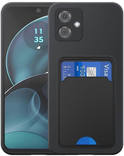 Geschikt voor Motorola Moto G14 Telefoonhoesje met TPU Pasjeshouder - Flexible Back Cover Case Siliconen TPU with Cardslot - Zwart - Smartphonica geschikt voor Motorola Moto G14