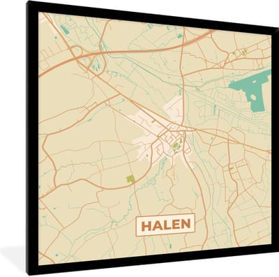 Fotolijst incl. Poster - Halen - Vintage - Kaart - Stadskaart - Plattegrond - 40x40 cm - Posterlijst