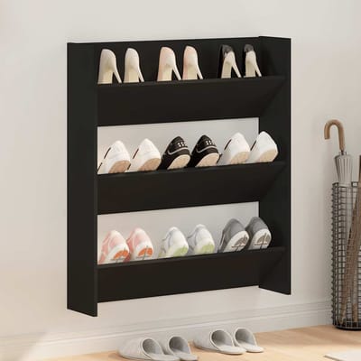vidaXL - Wandschoenenkast - 80x18x90 - cm - bewerkt - hout - zwart