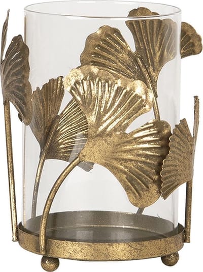 Clayre & Eef Theelichthouder Bloemen Ø 11x16 cm Goudkleurig Ijzer Glas Waxinelichthouder Windlichthouder