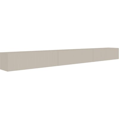 Selsey Veldio – Hangend TV-meubel met geribbelde fronten, 300 cm, grijsbeige