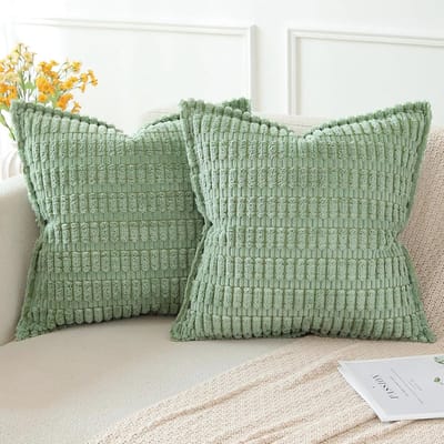 Set van 2 gestreepte kussenslopen 45x45 cm - Zacht corduroy met verborgen rits voor elegante woondecoratie