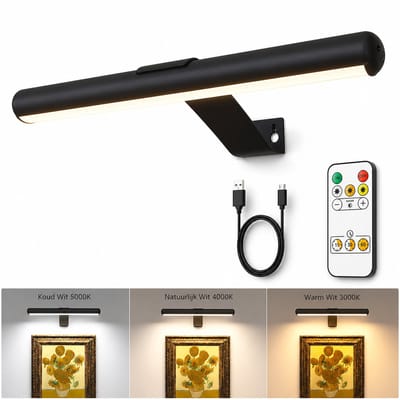 Oplaadbare Schilderijverlichting - Draadloze Wandlamp - Draadloze Schilderijverlichting Oplaadbaar - Touch en remote - Dimbaar LED - Oplaadbare Schilderijlamp Snoerloos - Sterke Accu Schilderijlamp - Zwart