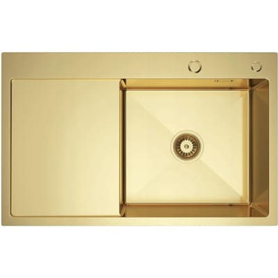 Gouden stalen gootsteen met linker afdruiprek 78x49 nayes + dispenser + sifon
