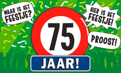 Q2P – 75 Jaar Gevelvlag – 150×90 cm XXL – Verjaardag Versiering - Vlaggenlijn – Binnen & Buiten - Vlag