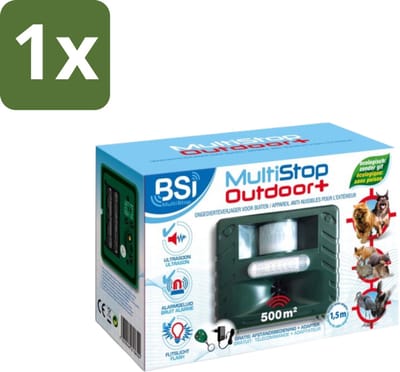 BSI – Multistop Outdoor Plus – Dierenverjager Ultrasoon met Flitslicht & Alarm – Bereik tot 500 m² - 1 stuk