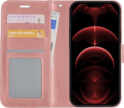 Hoes - Met Pasjeshouder - Geschikt voor Apple iPhone 13 Mini - Luxe Bookcase Portemonee - Flip Case - Kunstleer Book Case - Flipcase - Book Cover - Walletcase - PortemonneeHoes - Rosé goud