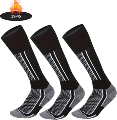 Livano Skisokken - Ski Sokken - Warme Sokken - Lange Huissokken - Thermo - Compressie - Grijs- 39-45 - 3 paar