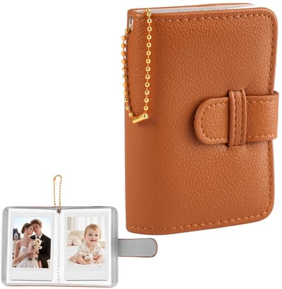 Dailygoods - Mini Fotoalbum voor 3 Inch Film, Klein Fotoboek met 32 Vakken, Mini-Fotoalbum, PU-Lederen Omslag, Compatibel met Instax Mini EVO/12/11/Liplay/40/90/99/SE/9/8/7+ Fotos, Polaroid Snap, Z2300 (Bruin)