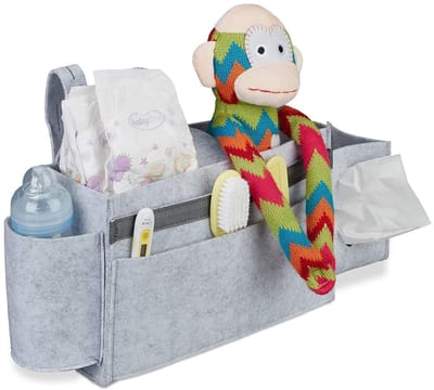 Famanu - Bed organizer hoogslaper, 8 vakken, ledikant & babybox, vilten bedside pocket, HBD: 23x43x11 cm, lichtgrijs