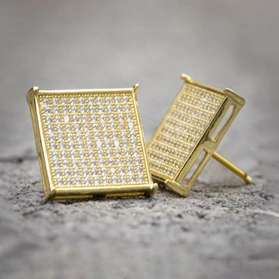 Huitan Vierkante Oorbellen Goudkleurig Luxe Accessoires voor Mannen/Vrouwen Volledig Bling Bling CZ Dagelijkse Draag Statement Sieraden gray