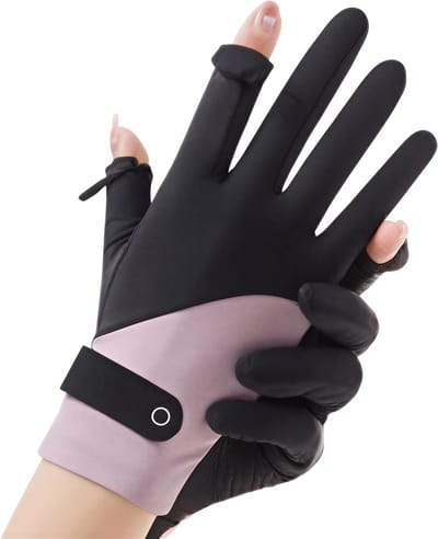 Dames Zonbescherming Handschoenen – Dunne, Ademend IJszijde Zomerhandschoenen met UV-bescherming, Kleurige Elegante Fietshandschoenen voor Outdoor & Sport -ZWART EN PAARS