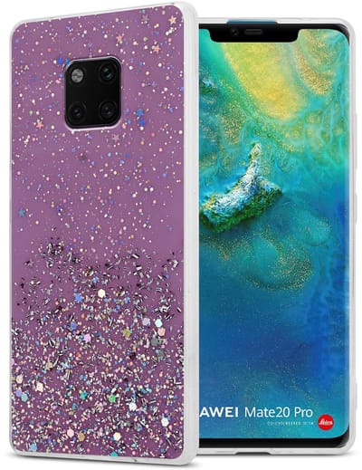 Cadorabo Hoesje geschikt voor Huawei MATE 20 PRO in Paars met Glitter - Beschermhoes van flexibel TPU silicone met fonkelende glitters Case Cover Etui