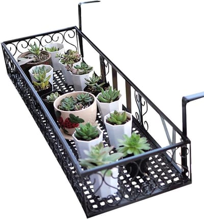 Balkonreling plantenbak - Hangende bloempot - Planten decoreren - Waterdicht metaal - 60x25x12 cm - Zwart