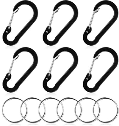 Set van 6 mini-karabijnhaken met kliksluiting – Lichtgewicht en duurzaam – Sleutelhanger voor binnen en buiten