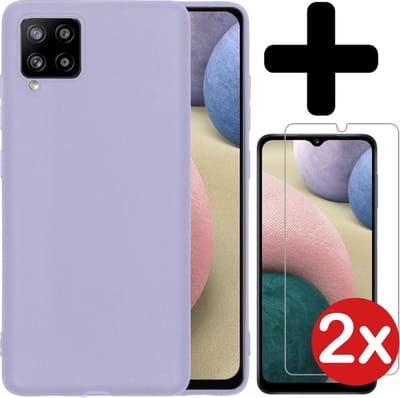 Hoesje - Met 2x Screenprotector - Geschikt voor Samsung Galaxy A12 - Sterk & Shockproof - Telefoon Hoes - Back Cover - Siliconen Case - Telefoonhoes - Lila
