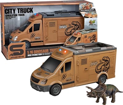 Dinosaur Transport vrachtwagen - 26CM - Dinosaurus figuren in speelgoed Truck - frictie motor -Licht en geluid