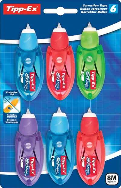 Tipp-Ex Micro Tape Twist - Correctieroller - Tippex Corrector - Direct Droog - 8 Meter Correctietape - 6 Stuks