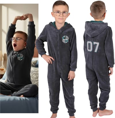 HARRY POTTER Slytherin Eendelige kinderpyjama, warme fleece pyjama, onesie met capuchon