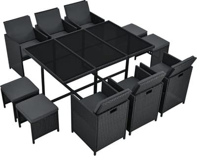 Polyrotan eetset - Baracoa XL - 11-delig - Zwart