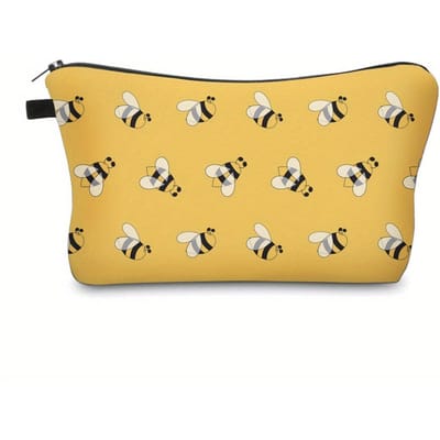 Gele Cartoon Bij Print Make-up Opbergtas, Leuke Draagbare Rits Cosmetische Tas, Lichtgewicht Duurzame Toiletartikelen Tas