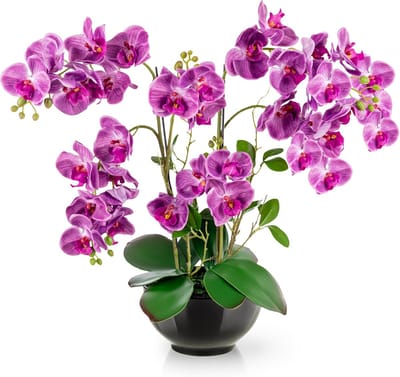 XXL Kunstbloem orchidee groot (56 cm) in hoogglans keramische pot | orchideeën kunstbloemen als echt | kunstmatige orchideeën in pot | kunstbloemen in pot | kunstbloemen in pot | kunstbloemen