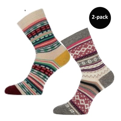 WeirdoSox dames sokken gemaakt met wol - Scandinavische print - 2 paar - Maat 36-41 - Grijs - Beige