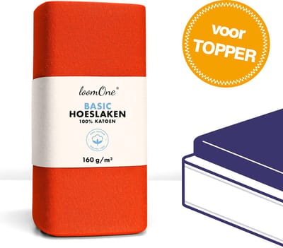 Loom One Hoeslaken Topper – 100% Jersey Katoen – 140x200 cm – tot 12cm matrasdikte– 160 g/m² – Oranje