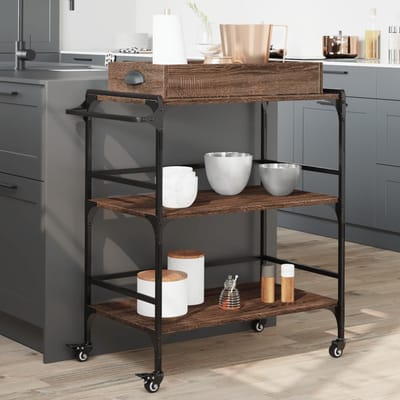 vidaXL - Keukentrolley - 81,5x41x92,5 - cm - bewerkt - hout - bruin - eikenkleurig