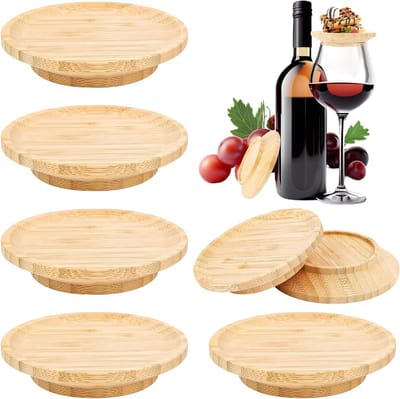 Set van 6 Houten Deksel voor Wijnglazen - 10 cm Ronde Accessoires voor Aperitief, Desserts en Feestelijke Dinerdecoratie