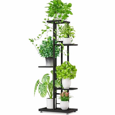 LuxaLiving Plantenstandaard – Plantenrek 5 Laags – Plantentrap – Bloemenrek – Bloemenstandaard – Zwart Metaal – Voor Binnen – 95 cm