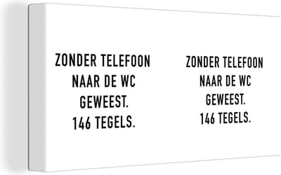 Canvas Schilderij Spreuken - Quotes - Zonder telefoon naar de wc geweest. 146 tegels. - Badkamer - 40x20 cm - Wanddecoratie