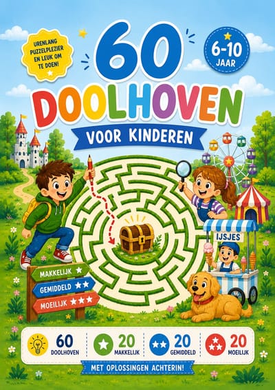 Doolhofboek kinderen 6-10 jaar – 60 doolhoven – puzzelboek kinderen – makkelijk tot moeilijk – met oplossingen