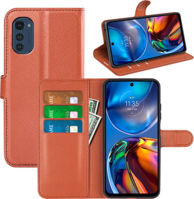 MobyDefend Hoesje - Geschikt voor Motorola Moto E32 / E32S - Kunstleren Wallet Book Case (Sluiting Voorkant) - Bruin