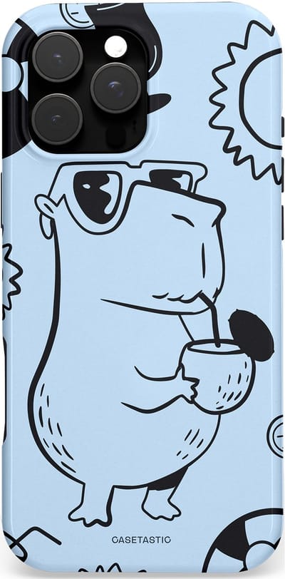 Casetastic hoesje geschikt voor Apple iPhone 16 Pro Max - MagSafe - Dubbellaagse bescherming - Capibara cocktail - Fashion Case - Lichtgrijs Zwart Lichtblauw