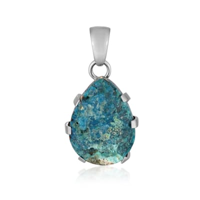 Cavill - Zilveren Hanger met Blauw Gem Silica Druzy 18,5 ct - 925 Sterling Zilver - Peervormig Uniek Handgemaakt Sieraad 30x17 mm