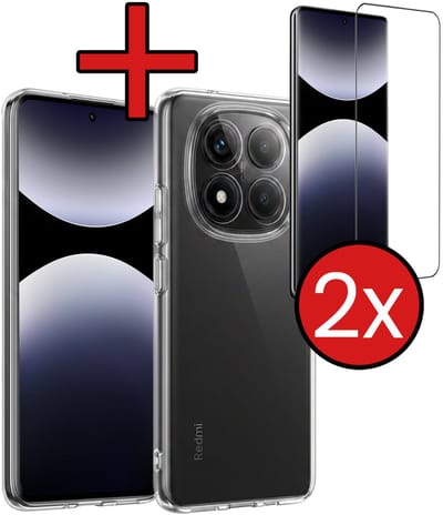 Hoesje - Met 2x Screenprotector - Geschikt voor Xiaomi Redmi Note 14 Pro - Sterk & Shockproof - Telefoon Hoes - Back Cover - Siliconen Case - Telefoonhoes - Transparant