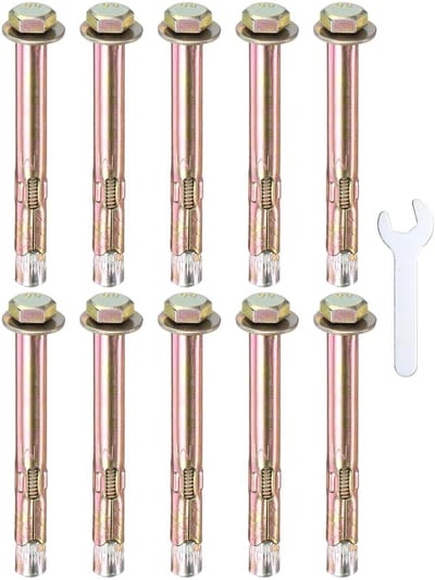 METERXITY 10 stuks zeskantige spreidpluggen M6 x 70 mm gekleurd verzinkt ijzer-koolstofstaal externe zeskantige spreidpluggen met 10 mm moersleutel roestwerende metalen pluggen voor beton