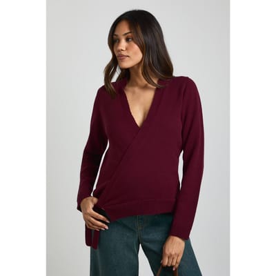 boohoo Dames Zwangerschaps Laag Wikkel Gebreide Cardigan | Bordeaux Rood | Maat: Large