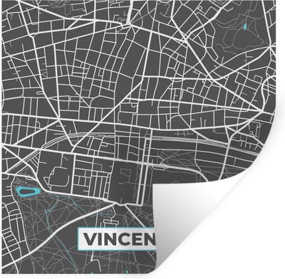 Muurstickers - Sticker Folie - Vincennes - Stadskaart - Plattegrond - Frankrijk - Kaart - 100x100 cm - Plakfolie - Muurstickers Kinderkamer - Zelfklevend Behang XXL - Zelfklevend behangpapier - Stickerfolie